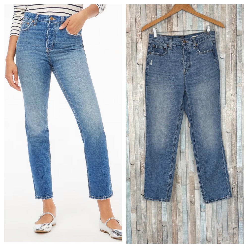 J Crew 25 High Rise Straight Jeans Premium Edition Button Fly Vintage Blue Denim